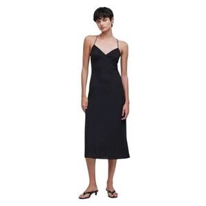 Madewell Black Slip Midi Dress Size 10 V-Neck Adjustable Straps NWOT